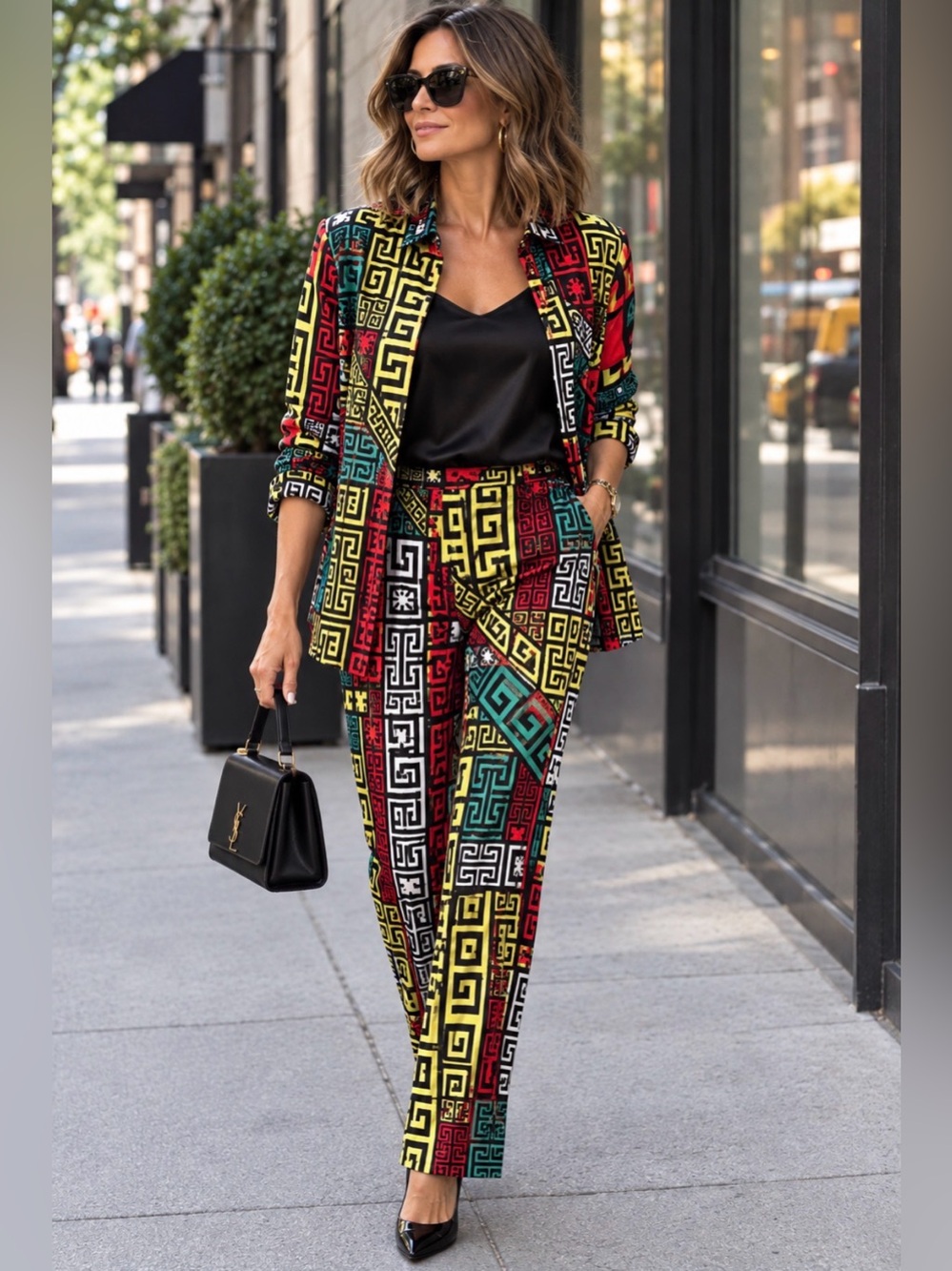 Multicolor Geometric Print Women's Pantsuit - Bold Pattern